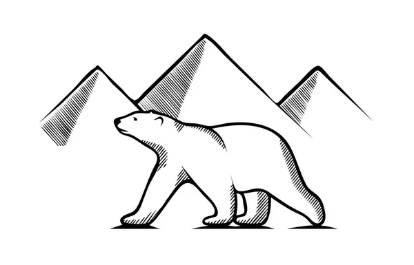 Drawing a polar bear against the background of the mountains. — Stock Vector