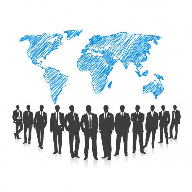 Takım işadamları gezegenin karakalem arka planı. 