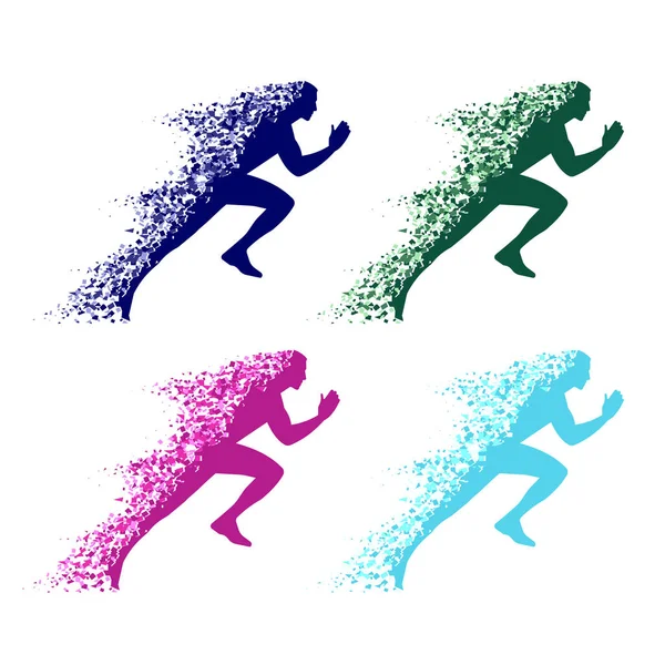 Collapsing silhouette of the running athlete — Stock Vector