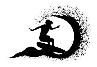 Sörfçü dalga okyanus üzerinde hareket.