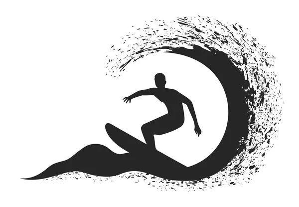 Surfeur en mouvement sur la vague océanique . — Image vectorielle