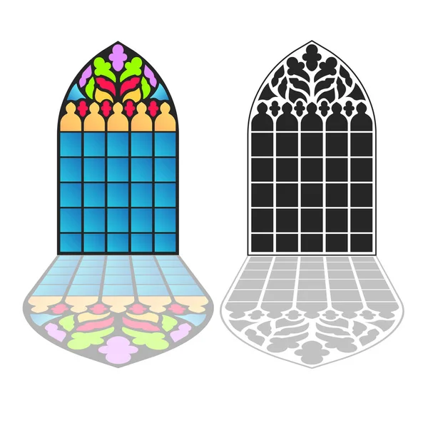 ゴシック様式の窓。ヴィンテージのフレーム。教会ステンドグラスの窓 — ストックベクタ