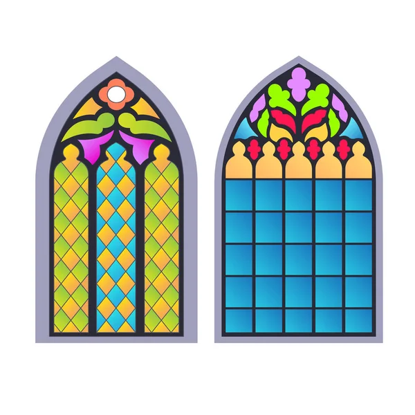 哥特式窗户复古镜框。教堂彩色玻璃窗 — 图库矢量图片