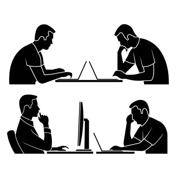 Silhouette of the person at the computer. — Stock Vector