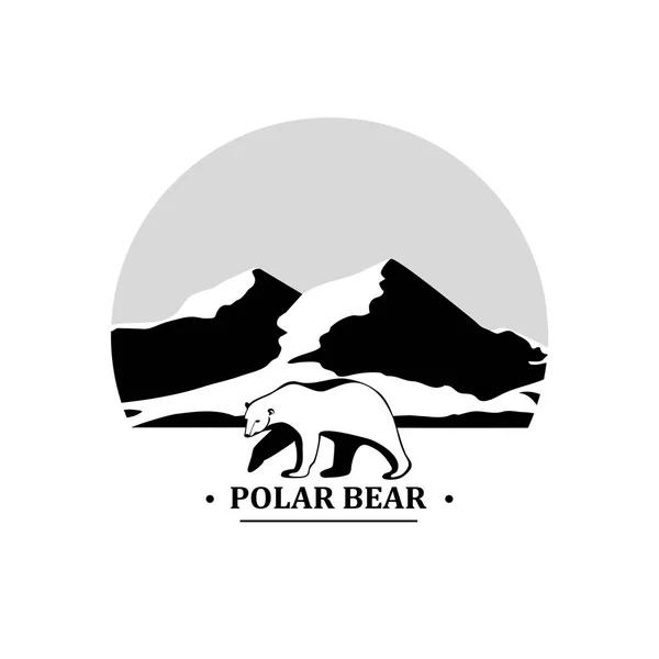 Polar bear symbol on a background of mountains.Vector icon. — Stock Vector