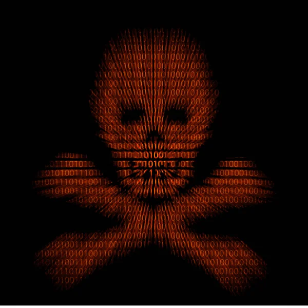 Streszczenie symbol zagrożenia cybernetycznego czaszki i kości. — Wektor stockowy