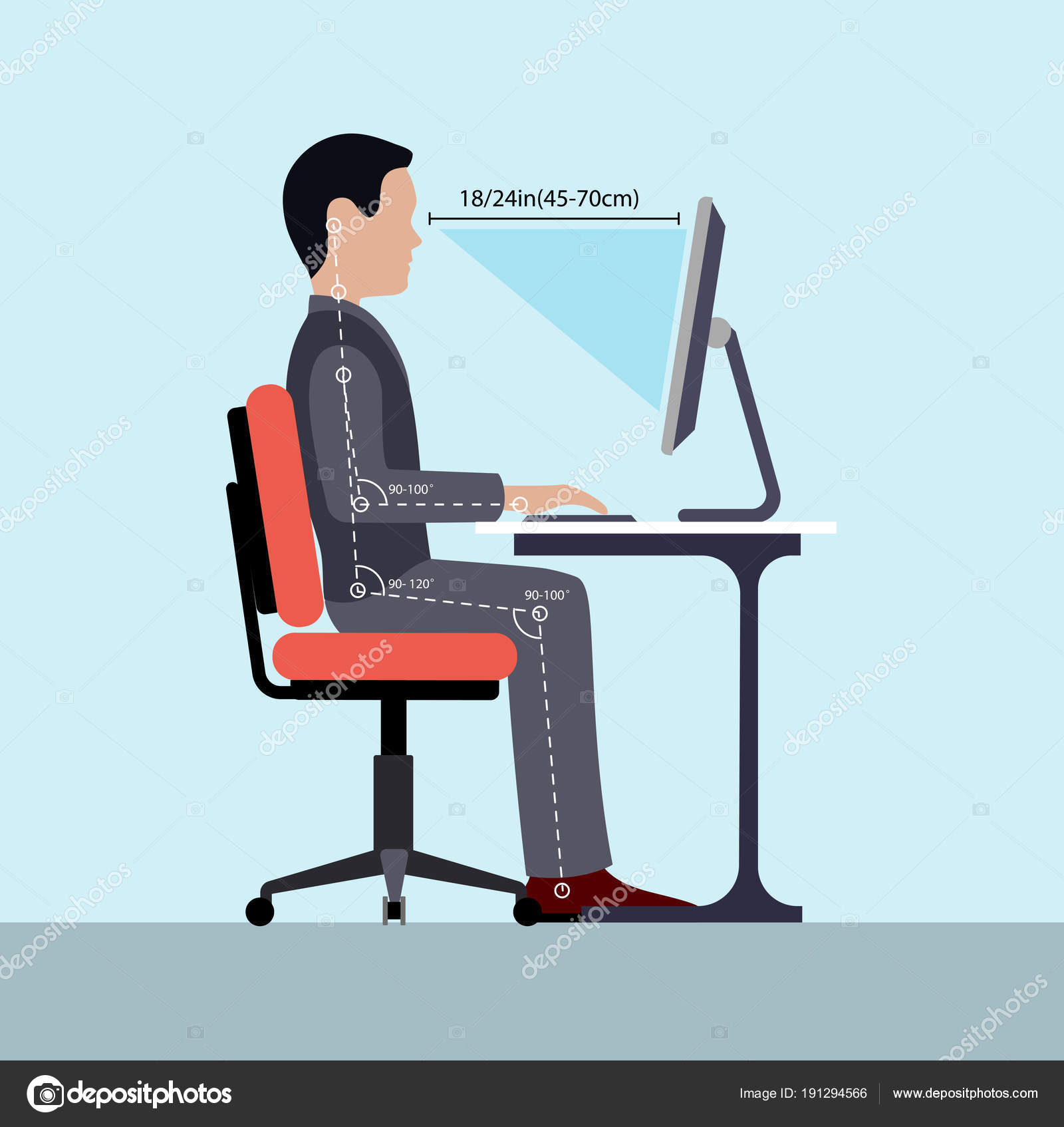 Infographics Correct Posture At The Computer Silhouette Of A Man