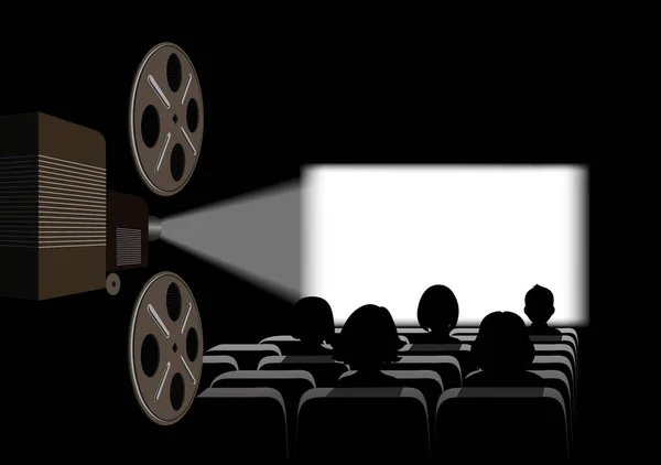 Film projector, film screening in the cinema. — Stock Vector