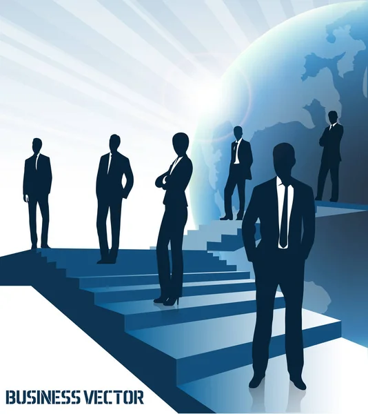 Φόντο τις επιχειρήσεις, επαγγελματίες άνθρωποι στέκονται στις σκάλες, αντίληψη της ανάπτυξης σταδιοδρομίας. — Διανυσματικό Αρχείο