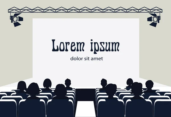 People in the cinema on the background of the screen. — Stock Vector