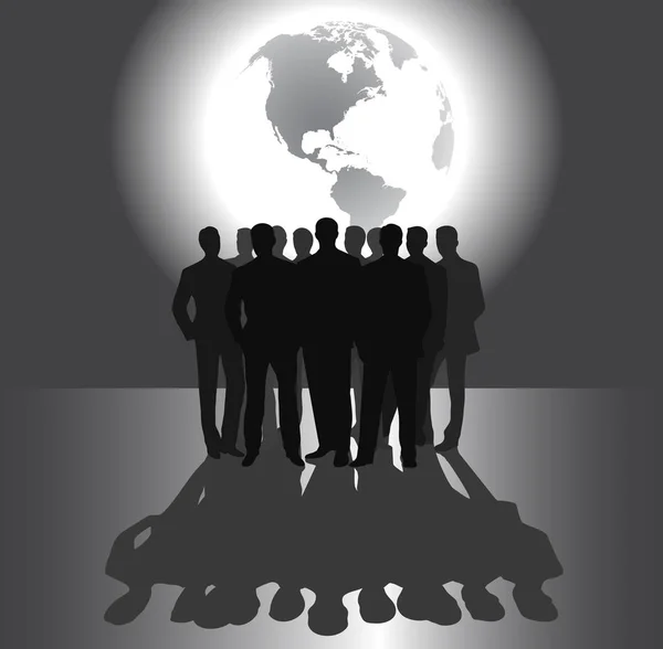 Team of businessmen against  background  of the planet. — Stock Vector