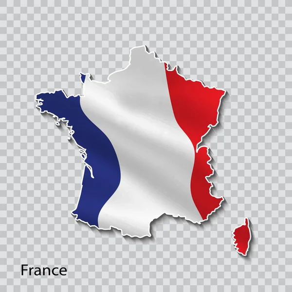 Mapa de Francia con bandera nacional sobre fondo transparente . — Vector de stock