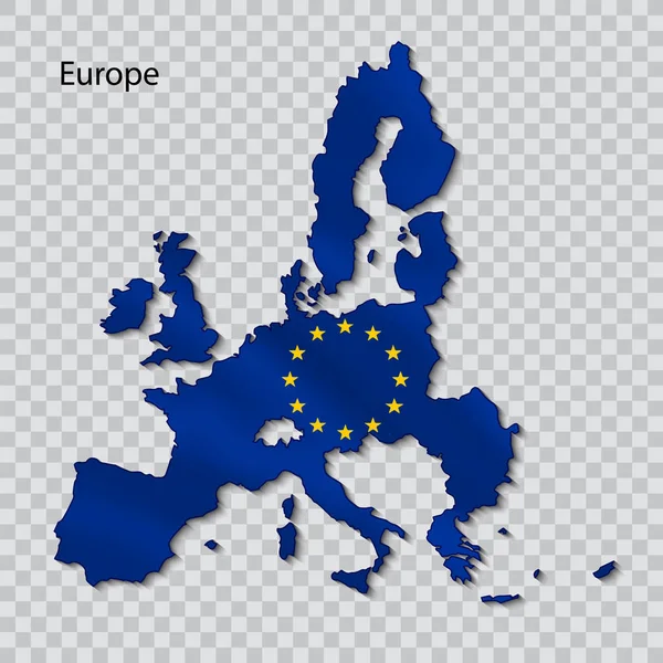 Mapa de la Unión Europea con la bandera sobre un fondo transparente . — Archivo Imágenes Vectoriales