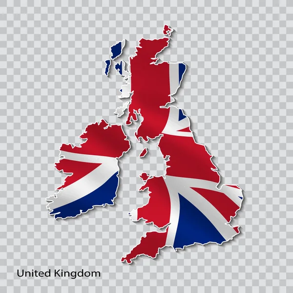 Χάρτης του Ηνωμένου Βασιλείου με μια εθνική σημαία σε ένα διαφανές φόντο. — Διανυσματικό Αρχείο