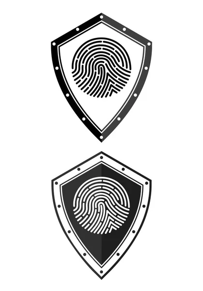 Fingerprint in the shield, id symbol for secure access to the system. — Stock Vector