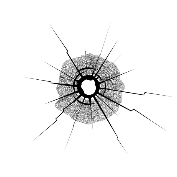 Hål från en kula i en tjock glas vektorillustration. — Stock vektor