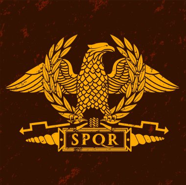 Eski mermer dokusunda Roma kartalı logosu.