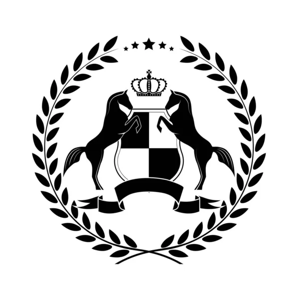 Cavalo símbolo heráldico com um escudo ilustração vetorial — Vetor de Stock