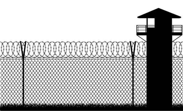 Prikkeldraad gevangenis hek vector illustratie — Stockvector