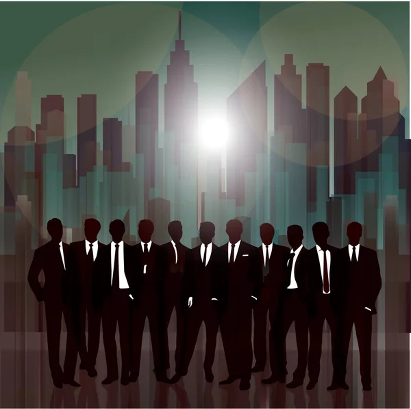 Silhouettes of people on an abstract background of the metropolis — Stock Vector