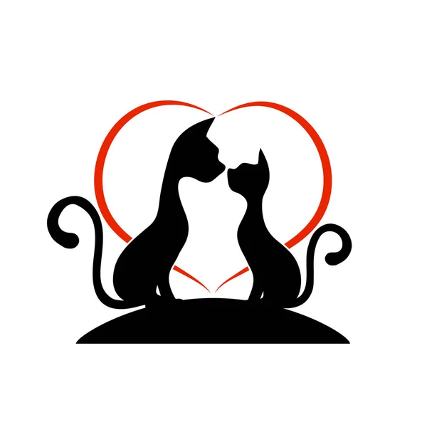 Loving couple of cats on a background of hearts — Stock Vector