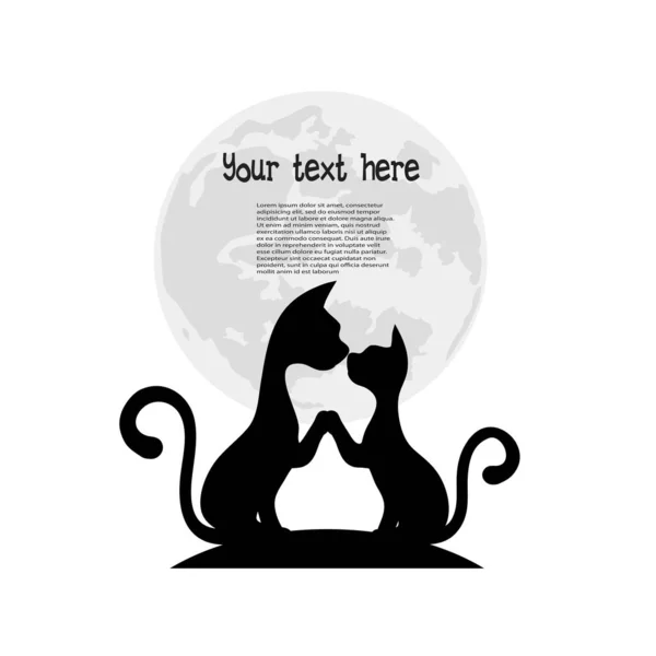 Loving Couple Cats Background Moon — Stock Vector
