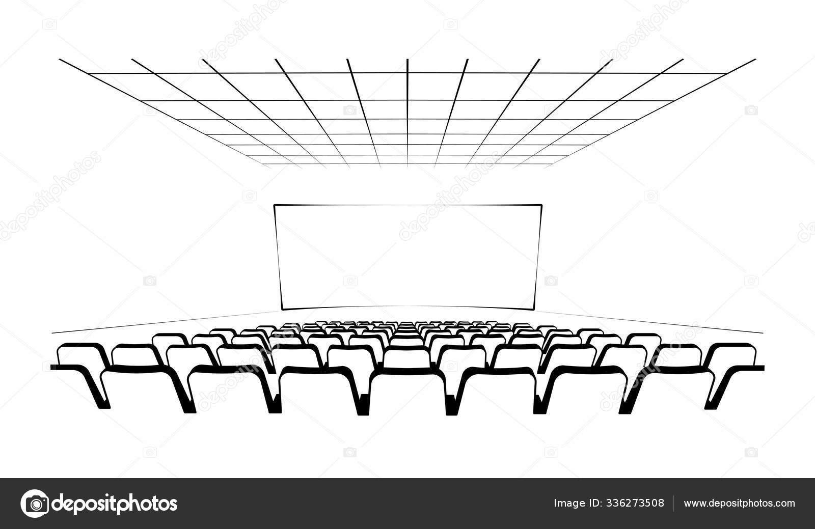 Monochrome Drawing Of A Cinema Hall Vector Illustration Stock