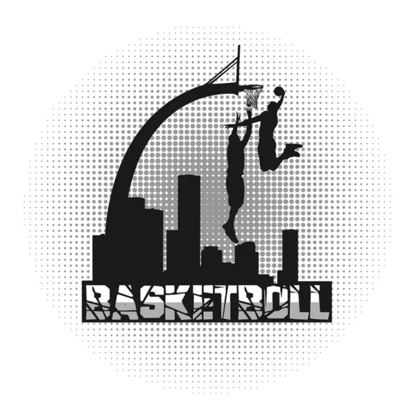 Jugadores de baloncesto en un icono vectorial de fondo gris — Vector de stock