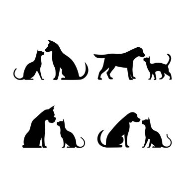 köpek ve kedi siluet vektör çizim