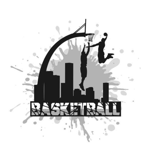 Giocatori Basket Sfondo Grunge — Vettoriale Stock