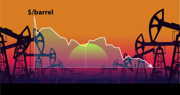 Paisaje Industrial Producción Petróleo Contexto Gráfico Caída Los Precios Por — Archivo Imágenes Vectoriales