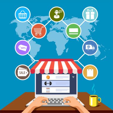 Çevrimiçi ticaret düz biçim vektör çizimi 