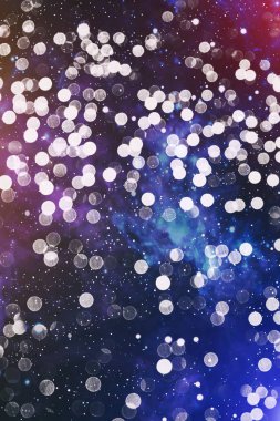 soyut mavi ve gümüşten bulanık parlak ampuller arka planda