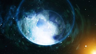 Bir sürü yıldızlı mavi, karanlık gece gökyüzü. Uzay arkaplanındaki Samanyolu