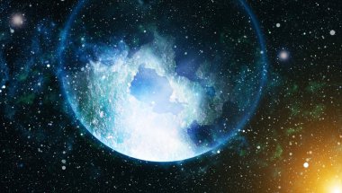 Bir sürü yıldızlı mavi, karanlık gece gökyüzü. Uzay arkaplanındaki Samanyolu