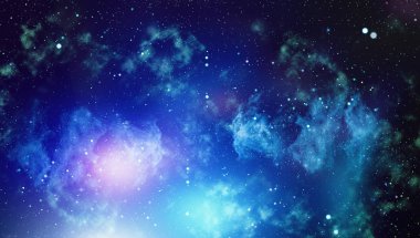 Bir sürü yıldızlı mavi, karanlık gece gökyüzü. Uzay arkaplanındaki Samanyolu