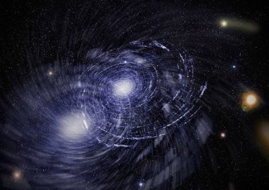 Bir sürü yıldızlı mavi, karanlık gece gökyüzü. Uzay arkaplanındaki Samanyolu