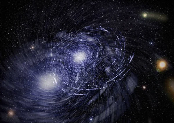 Bir sürü yıldızlı mavi, karanlık gece gökyüzü. Uzay arkaplanındaki Samanyolu