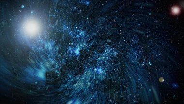 Panoramik derin uzaya arıyorum. Karanlık gece gökyüzüne yıldızlarla dolu. Uzayda Bulutsusu.