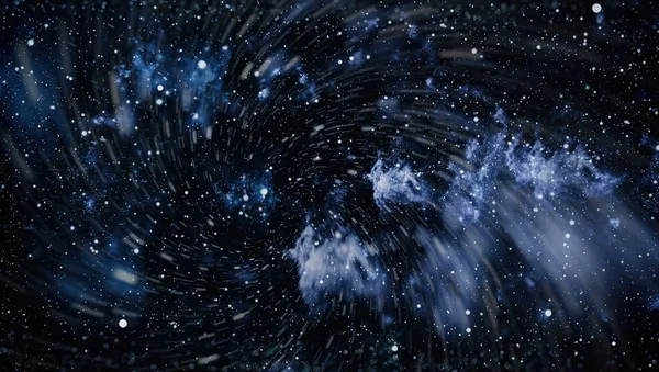 Panoramautsikt över ute i rymden. Mörk natthimmel full av stjärnor. Nebulosan i yttre rymden. — Stockfoto