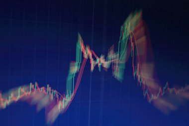 İş başarısı ve büyüme kavramı. Dijital ekran üzerindeki pazar grafiği. Eski pazar, altın pazarı ve ham petrol pazarı