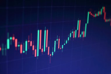 İş başarısı ve büyüme kavramı. Dijital ekran üzerindeki pazar grafiği. Eski pazar, altın pazarı ve ham petrol pazarı