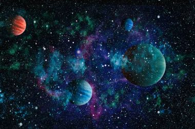 Uzaydaki gezegenler, yıldızlar ve galaksiler uzay keşiflerinin güzelliğini gösteriyor. NASA tarafından döşenmiş elementler