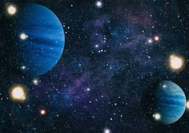 Uzaydaki gezegenler, yıldızlar ve galaksiler uzay keşiflerinin güzelliğini gösteriyor. NASA tarafından döşenmiş elementler