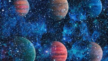 Uzaydaki gezegenler, yıldızlar ve galaksiler uzay keşiflerinin güzelliğini gösteriyor. NASA tarafından döşenmiş elementler