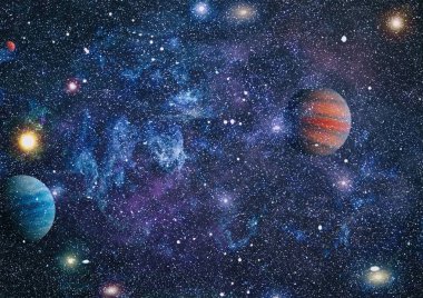 Nebula ve galaksiler uzayda. Bu görüntünün elementleri NASA tarafından desteklenmektedir.