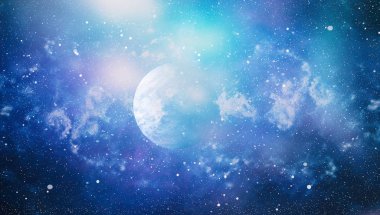 Gezegen ve galaksinin yıldızları serbest uzayda. Bu görüntünün elementleri NASA tarafından desteklenmektedir .