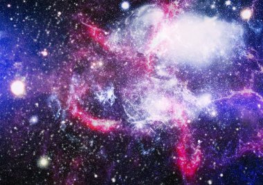 Gezegen ve galaksinin yıldızları serbest uzayda. Bu görüntünün elementleri NASA tarafından desteklenmektedir .