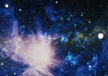 Gezegen ve galaksinin yıldızları serbest uzayda. Bu görüntünün elementleri NASA tarafından desteklenmektedir .