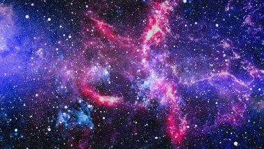 Gezegen ve galaksinin yıldızları serbest uzayda. Bu görüntünün elementleri NASA tarafından desteklenmektedir .